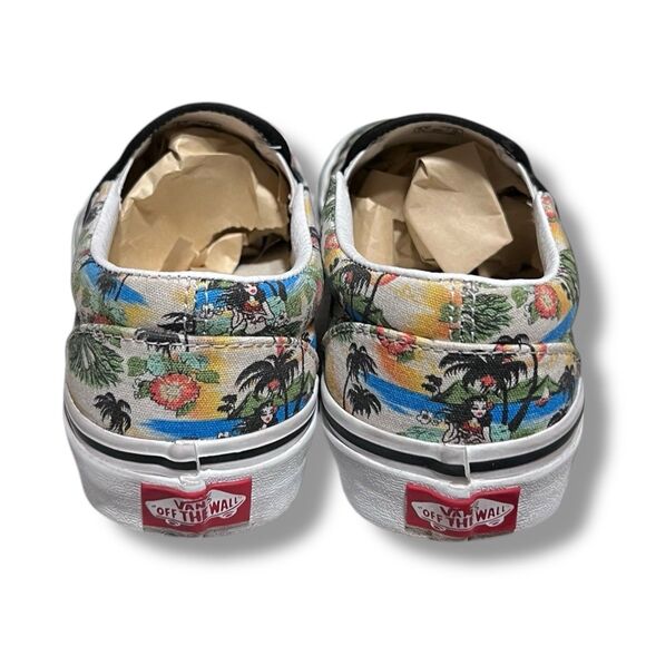 Vans Classic Slip-On Aloha Hawaiian Black True White Sneaker Women's Size 7 - Picture 4 of 11